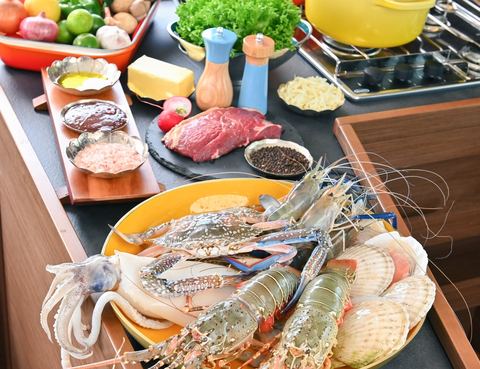 Fresh seafood, brought aboard that morning
