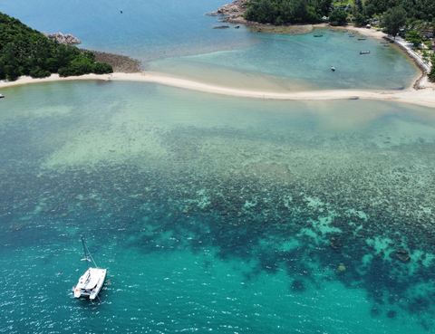 Anchored over the reef, seen from the air