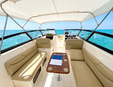 Seating aft, under the hardtop