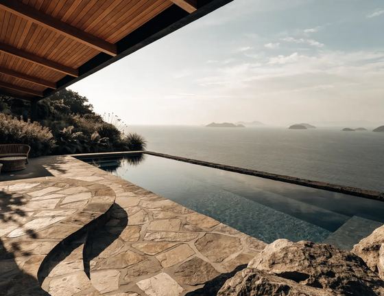 Hillside villa terrace overlooking the Gulf of Thailand
